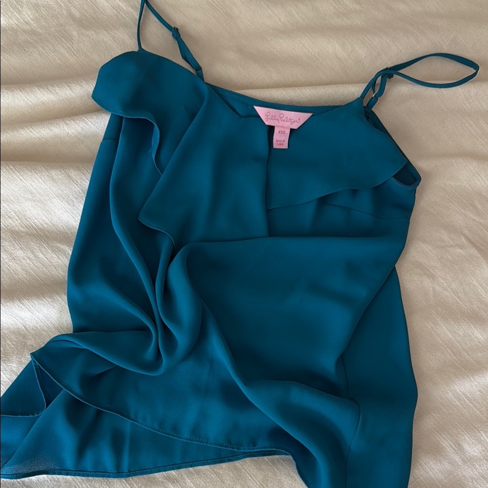 Lilly Pulitzer Turquoise Asymmetrical Ruffled Camisole